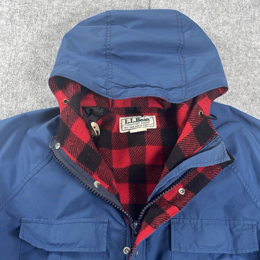Vintage L.L. Bean Baxter State Parka Jacket Blue Wool Plaid Lined Women's M USA - Picture 2 of 10